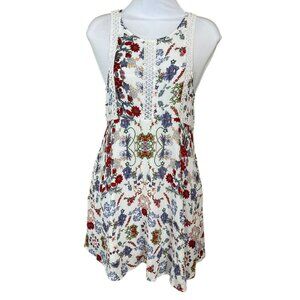 Boho Chic 2Bella Floral Print Sleeveless Dress With Lace Cutwork Trim Small